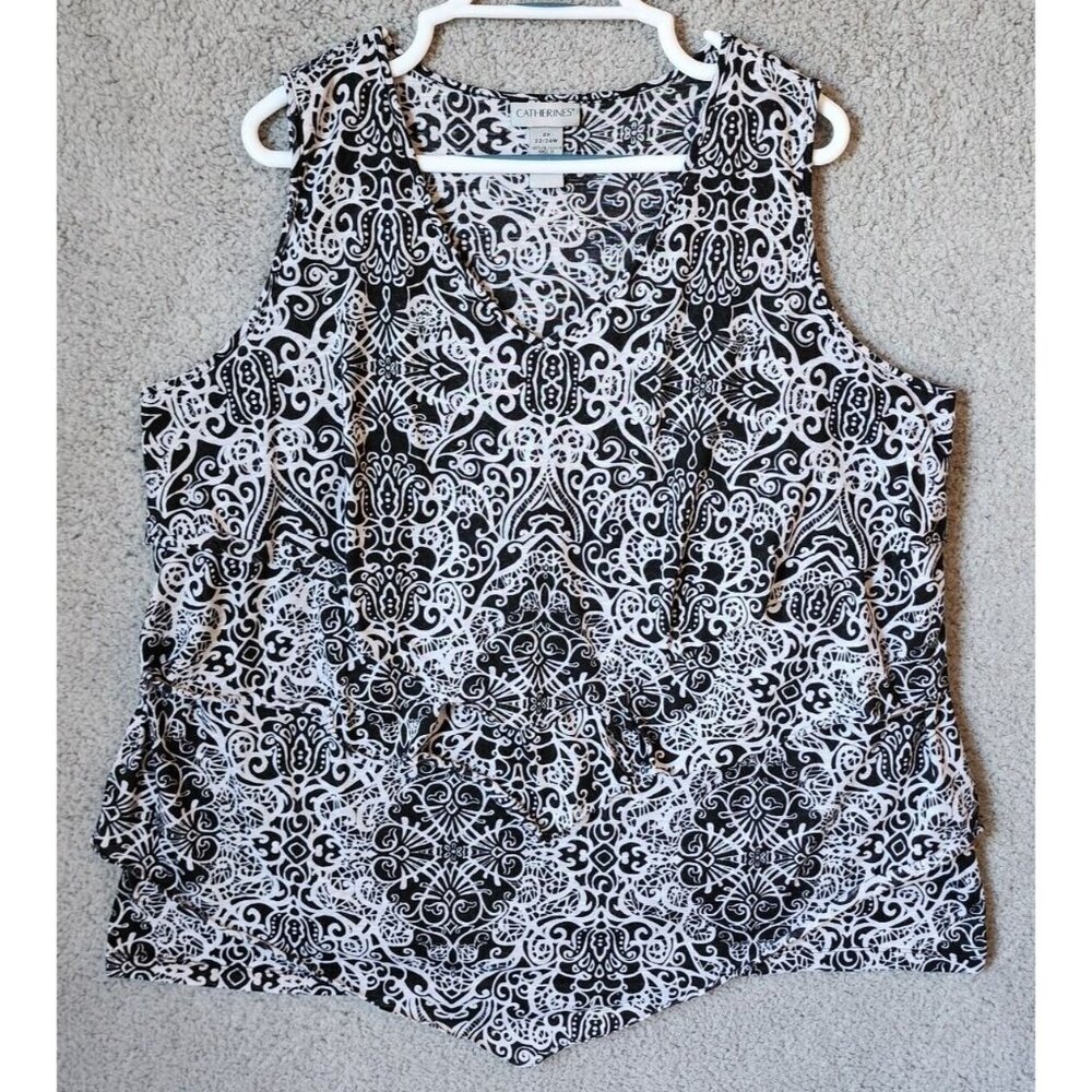 Catherines Women's Sleeveless Tank Top Shirt Layered Black/White Plus Size 2X
